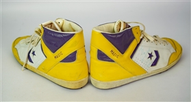 1987 Magic Johnson Los Angeles Lakers Signed Converse Game Worn Sneakers (MEARS LOA/JSA) NBA MVP and Finals MVP Season