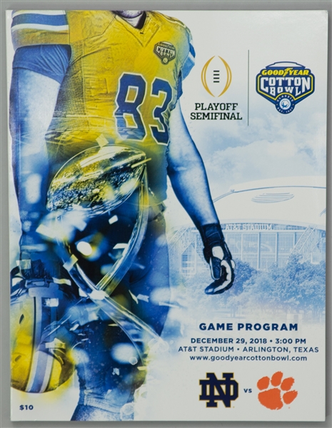 2018 Notre Dame Fighting Irish Clemson Tigers Goodyear Cotton Bowl Game Programs - Lot of 10