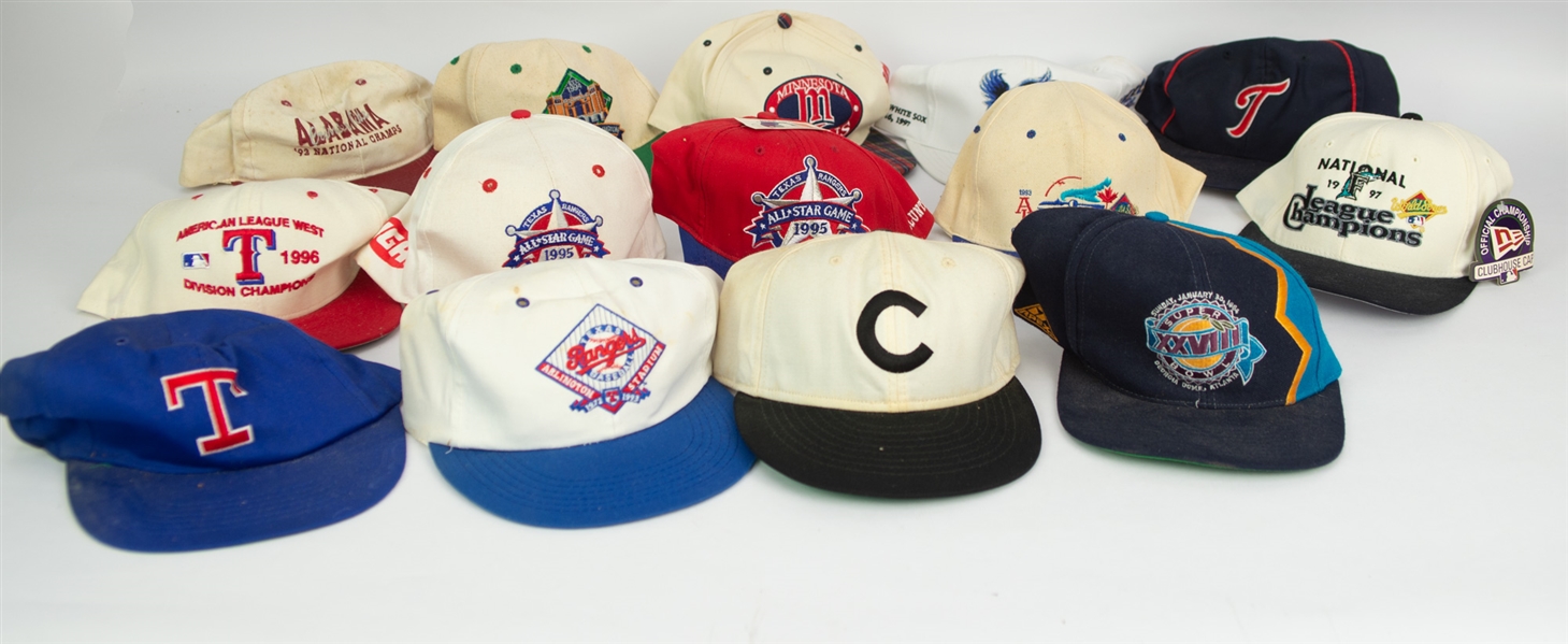 1990s Baseball & Football Hat Collection - Lot of 14 w/ Super Bowl, All Star Game, National Champions & More