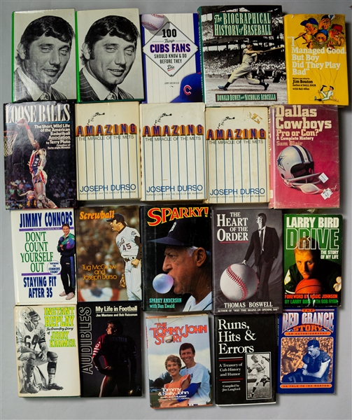 1970s-2000s Hardcover Sports Book Collection - Lot of 20 w/ Loose Balls, Instant Replay, Larry Bird, Joe Namath, & More
