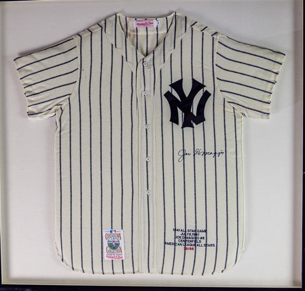 1998 Joe DiMaggio New York Yankees Signed 39" x 40" Framed Mitchell & Ness Jersey (JSA) 25/56