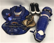 2009 Omir Santos New York Mets Signed Game Worn Catcher's Equipment - Lot of 7 w/ Catcher's Mitt, Shin Guards, Chest Protector, Cleats, Mask, Helmet & Equipment Bag (MEARS LOA/Beckett/JSA)