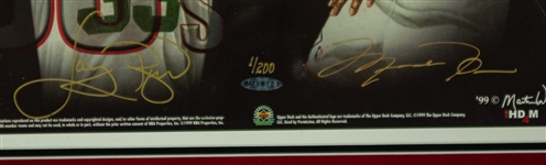 1999 Wilt Chamberlain Julius Erving Larry Bird Michael Jordan Signed 24 x 32 Framed Decade Legends Lithograph (Upper Deck Authentication/JSA) 1/200
