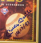 1993 Mickey Mantle New York Yankees Signed 15 x 18 Framed World Series Scorebook (JSA)