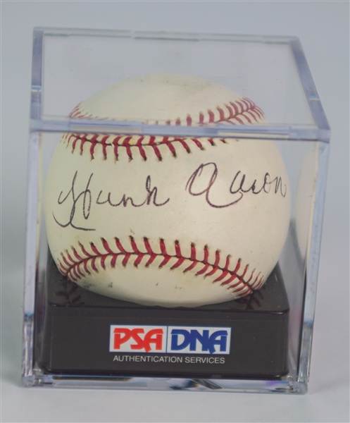 2000s Hank Aaron Milwaukee Braves Signed OML Selig Baseball (PSA/DNA Mint 9)