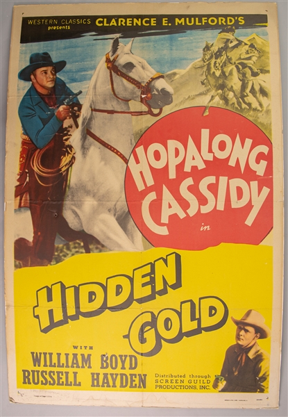 1940 Hopalong Cassidy in Hidden Gold 27" x 41" Mounted One Sheet Movie Poster