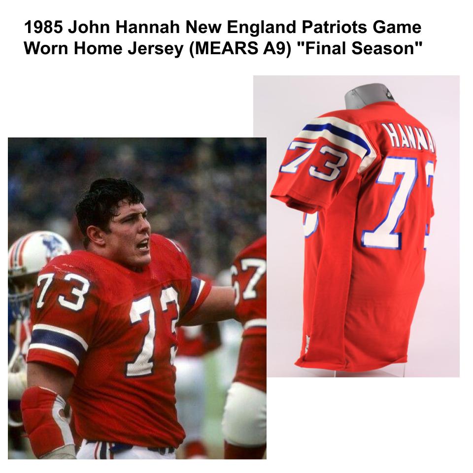 Lot Detail - 1985 John Hannah New England Patriots Game Worn Home Jersey  (MEARS A9) 'Final Season'