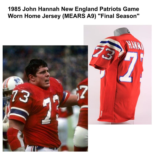 1985 John Hannah New England Patriots Game Worn Home Jersey (MEARS A9) "Final Season"