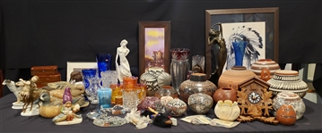Native American Pottery, Prints, Glassware, Decoys, & more (Lot of 50+)