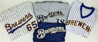1990-2010 Milwaukee Brewers Jersey Collection - Lot of 4 w/ Luis Vizcaino Signed Throwback, Matt Wise, George Kottaras Signed Batting Practice & More (MEARS LOA)