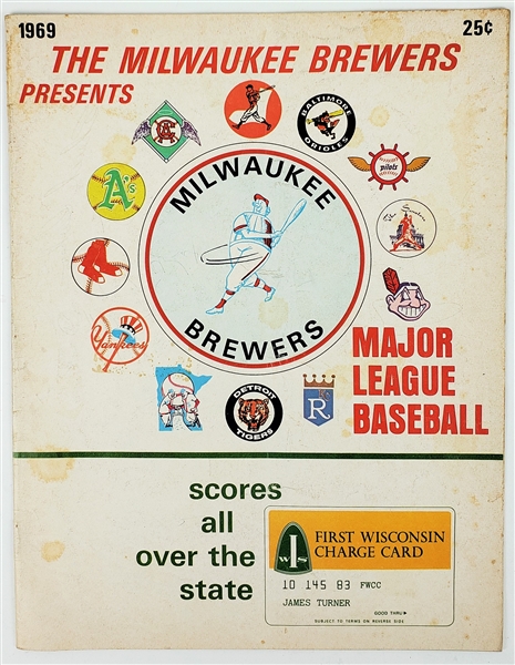 1969 Joe DiMaggio New York Yankees Signed Milwaukee Brewers Score Card 