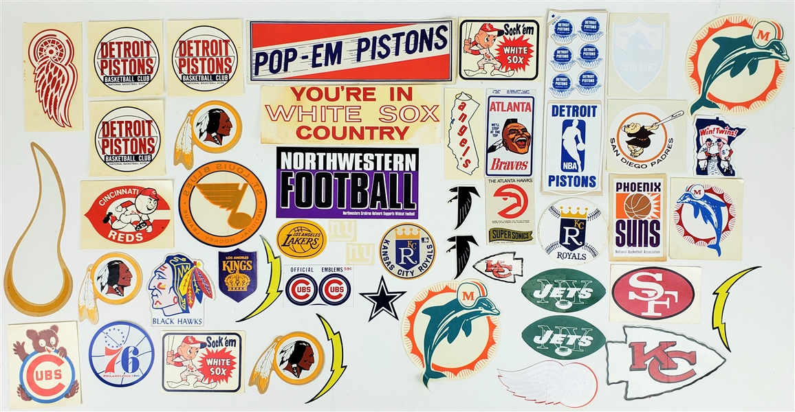 Vintage Basketball, Football, Baseball Decals & Bumper Stickers (Lot of 45+)