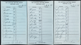 1977 Bobby Winkles Jeff Torborg Gene Mauch Manager Signed Milwaukee County Stadium Lineup Cards - Lot of 3 (JSA)