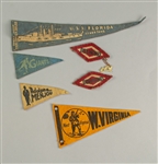1920s-30s Mini Pennant & Patch Collection - Lot of 6 w/ New York Giants, USS Florida, Adolphe Menjou & More 