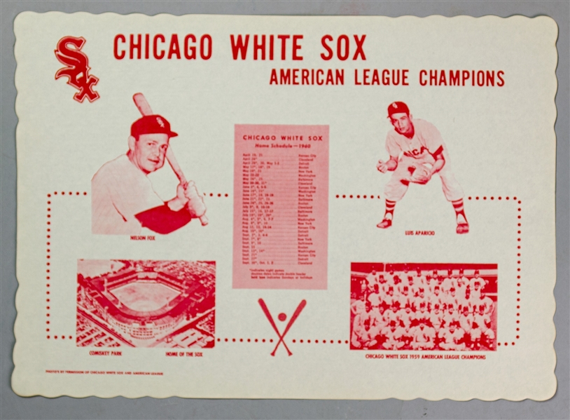1960 Nelson Fox Luis Aparicio Chicago White Sox 9.5" x 13.5" Home Schedule Placemat
