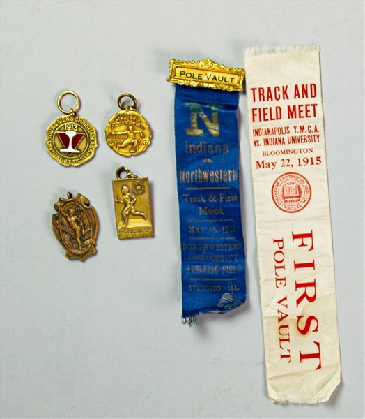 1913-16 College Track & Field Medal & Ribbon Collection - Lot of 6