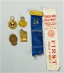 1913-16 College Track & Field Medal & Ribbon Collection - Lot of 6