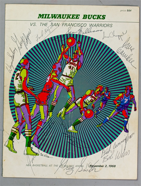 1968-69 Milwaukee Bucks Team Signed Program Cover Page w/ 11 Signatures Including Jon McGlocklin, Wayne Embry, Len Chappell & More (JSA)