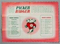 1968 Green Bay Packers Wisconsin Badgers 9.5" x 13.5" Schedule Place Mat