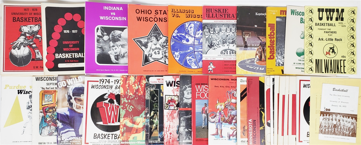 1970s-1980s Marquette, University of Wisconsin Badger Basketball & Football Programs (Lot of 72)