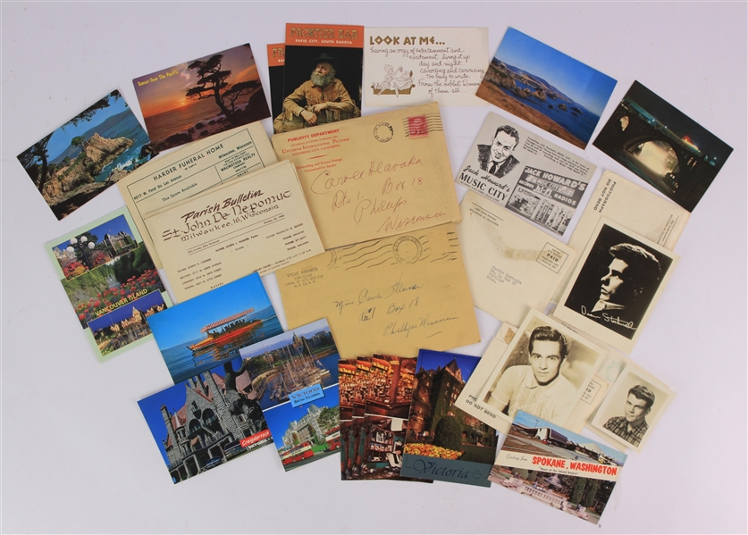 1950s-80s Hollywood Fan Club Photo & Travel Postcard Collection - Lot of 25 w/ James Dean, Rock Hudson, Dean Stockwell & More