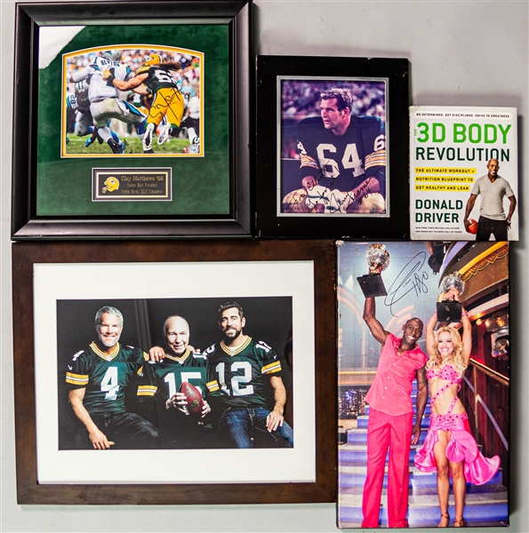 2000s Green Bay Packers Framed Memorabilia Collection - Lot of 5 w/ Donald Driver, Jerry Kramer Signed & Bart Starr, Brett Favre, Aaron Rodgers Photo (JSA) 