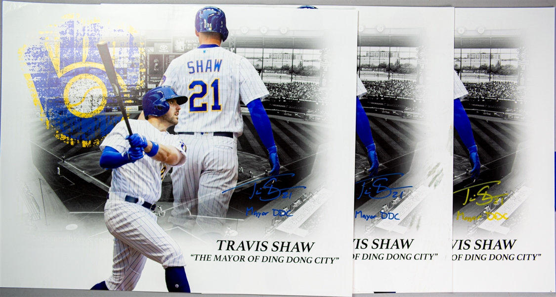 2017-19 Travis Shaw Milwaukee Brewers Signed 16" x 20" Photos - Lot of 3 (JSA)
