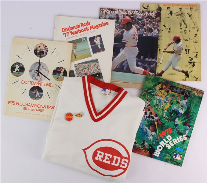 1970s Cincinnati Reds Memorabilia - Lot of 10 w/ Programs, Yearbooks, Ticket Stubs, Pins & More