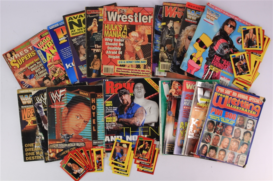 1990s-2000s Wrestling Memorabilia Collection - Lot of (19) Magazines & (85) Trading Cards