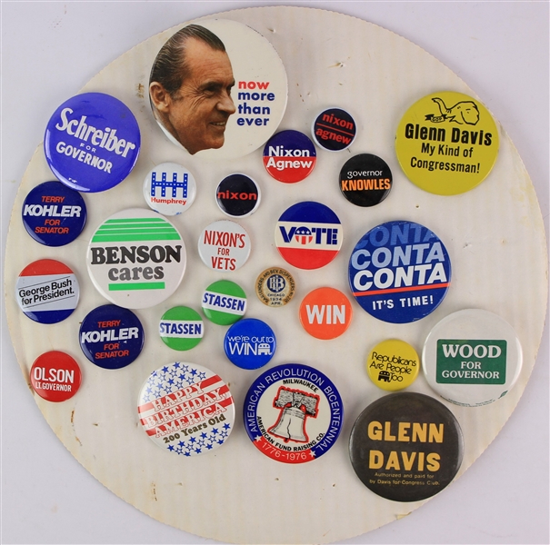 1970s-80s Political Pinback Button Collection - Lot of 26 w/ Richard Nixon, George Bush, Hubert Humphrey & More