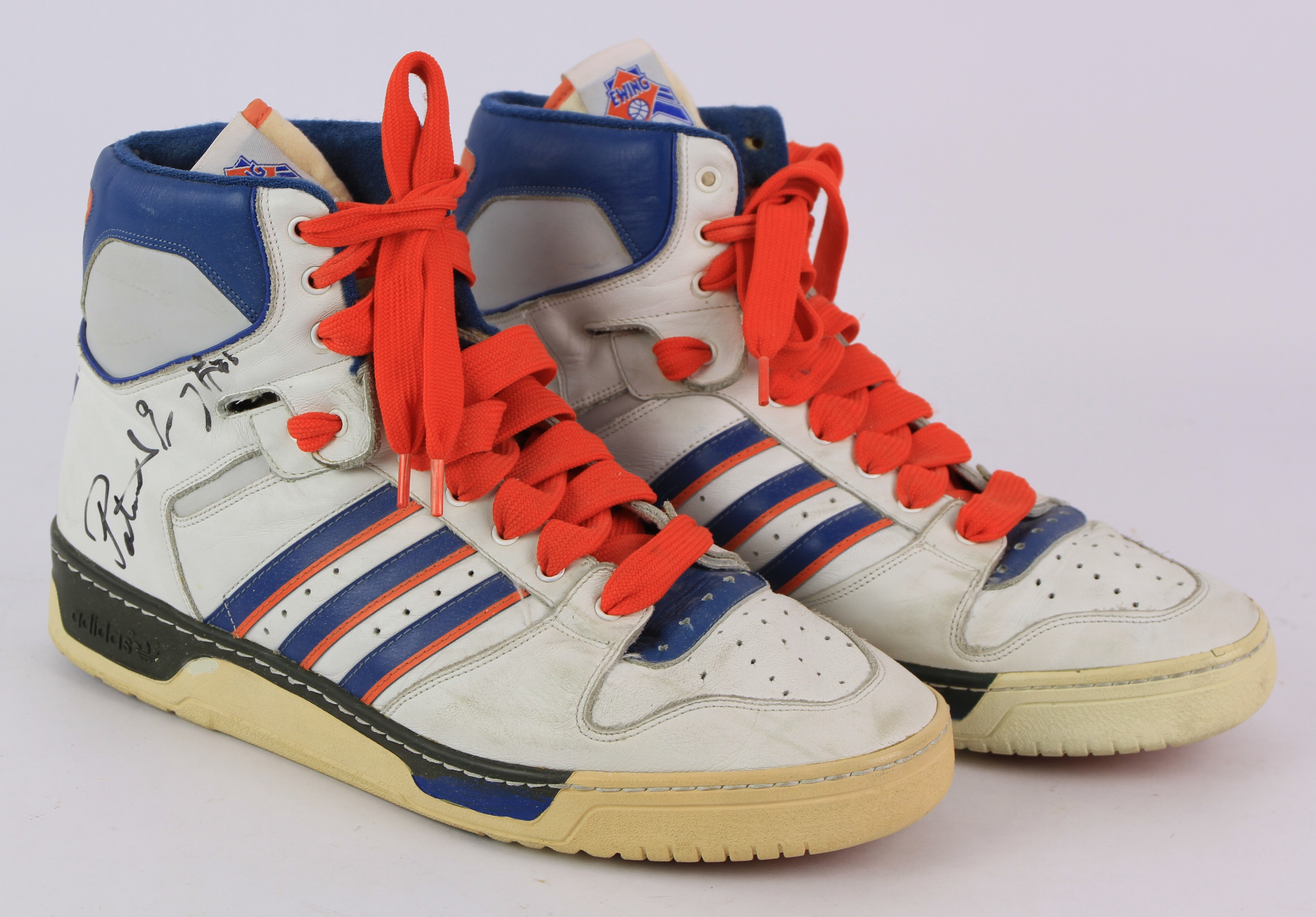 Lot Detail 1985 86 Patrick Ewing New York Knicks Signed Game Worn Adidas Conductor Sneakers MEARS LOA JSA Rookie Season