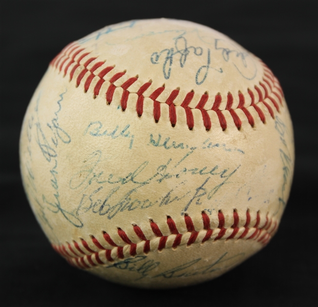 1958 Milwaukee Braves Team Signed ONL Giles Baseball w/ 30 Signatures Including Hank Aaron, Eddie Mathews, Warren Spahn & More (JSA)