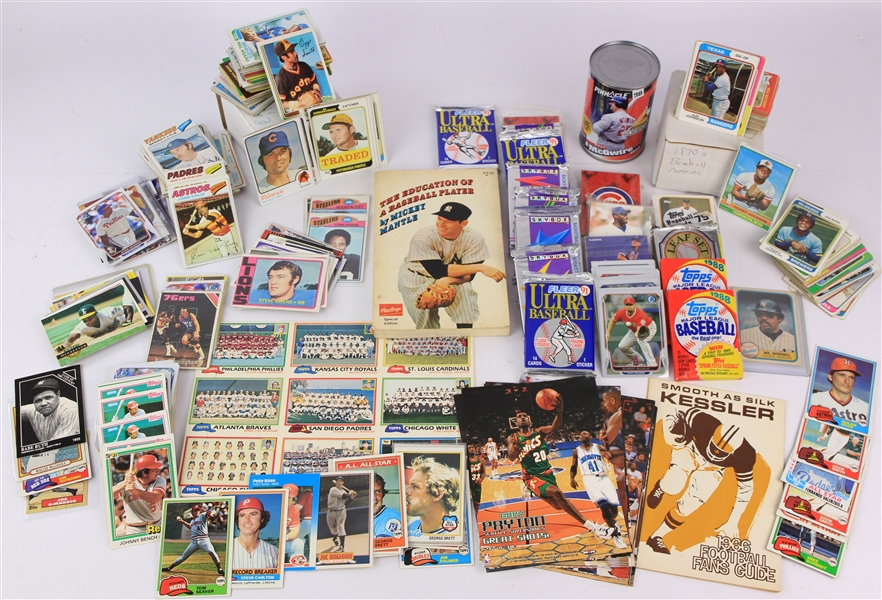 1950s-2000s Baseball Football Basketball Trading Cards - Lot of 100s w/ Unopened Packs, Slabbed Cards & More