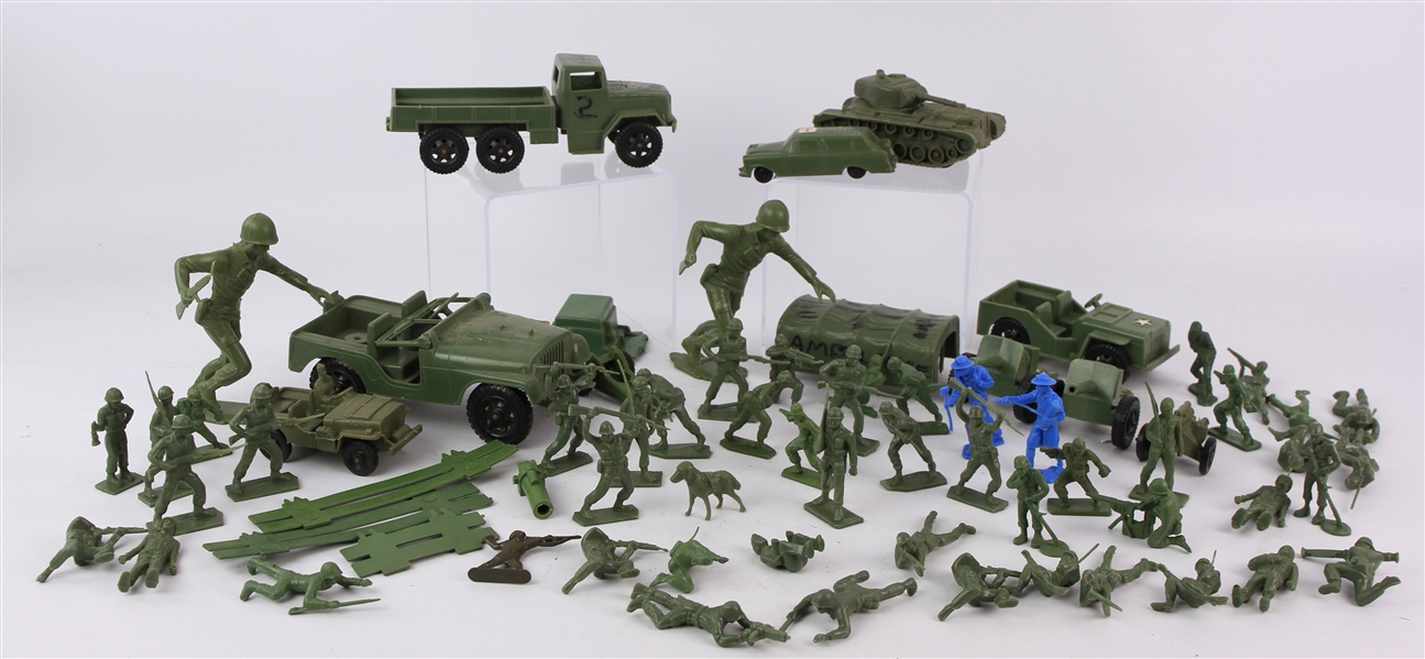 1940s WWII Hard Plastic Army Soldiers & Accessories - Lot of 60+