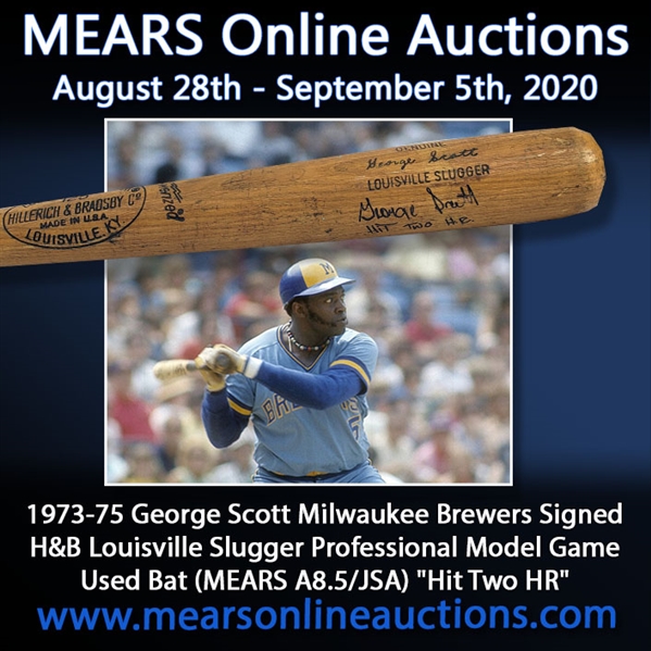 1973-75 George Scott Milwaukee Brewers Signed H&B Louisville Slugger Professional Model Game Used Bat (MEARS A8.5/JSA) "Hit Two HR"