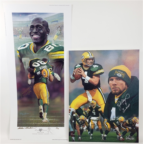 2000s Brett Favre Donald Drive Green Bay Packers Signed 18" x 24" Canvas & 17" x 35" Lithograph - Lot of 2 (JSA)