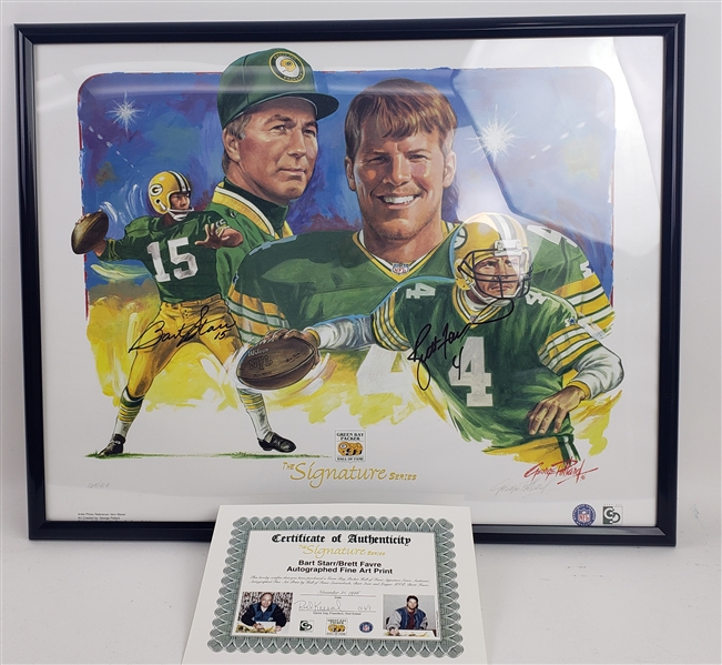 1996 Bart Starr Brett Favre Green Bay Packers Signed 23" x 29" Framed Lithogrpah (JSA) 169/919