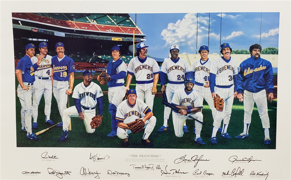 1994 Milwaukee Brewers Multi Signed 19" x 30" 25th Anniversary The Franchise Lithograph w/ 12 Signatures Including Robin Yount, Paul Molitor, Rollie Fingers & More (JSA) 113/500 