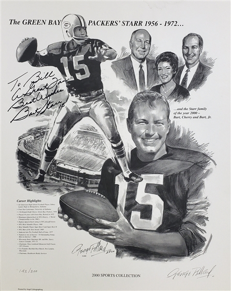 2000 Bart Starr Green Bay Packers Signed 20" x 24" Lithograph (JSA) 142/200