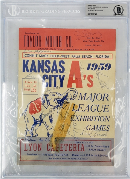 1959 Kansas City Athletics Multi Signed Program w/ 24 Signatures Including Roger Maris (twice), Richie Ashburn & More (Beckett Encapsulated)
