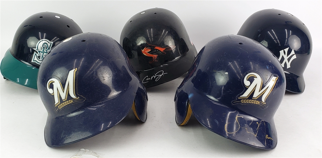 1980s-2000s Game Worn Batting Helmets - Lot of 13 w/ Milwaukee Brewers, Ken Griffey Jr., Cal Ripken Jr. Signed & More  (MEARS LOA/JSA)