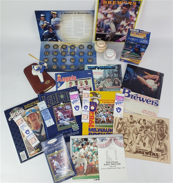 1982-2002 Robin Yount Milwaukee Brewers Memorabilia Collection - Lot of 17 w/ Postseason Tickets, Official 1982 World Series Baseball, Publications  & More