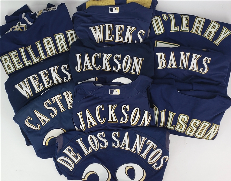 1995-2013 Milwaukee Brewers Game Worn Jersey Collection - Lot of 10 w/ Dave Nilsson, Rickie Weeks Signed, Ronnie Belliard Signed & More (MEARS LOA)