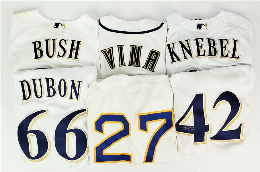 1997-2018 Milwaukee Brewers Game Worn Jersey Collection - Lot of 6 w/ Bob Wickman Signed Seattle Pilots Throwback, Ryan Braun Signed Jackie Robinson Tribute & More (MEARS LOA)
