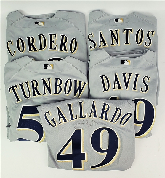 2004-2008 Milwaukee Brewers Game Worn Road Jersey Collection - Lot of 5 w/ Yovani Gallardo Signed, Derrick Turnbow Signed & More (MEARS LOA)