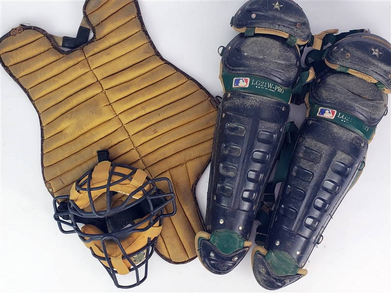 1994-95 BJ Surhoff Milwaukee Brewers Game Worn Shin Guards & Catchers Mask + Non-Matching Chest Protector (MEARS LOA)