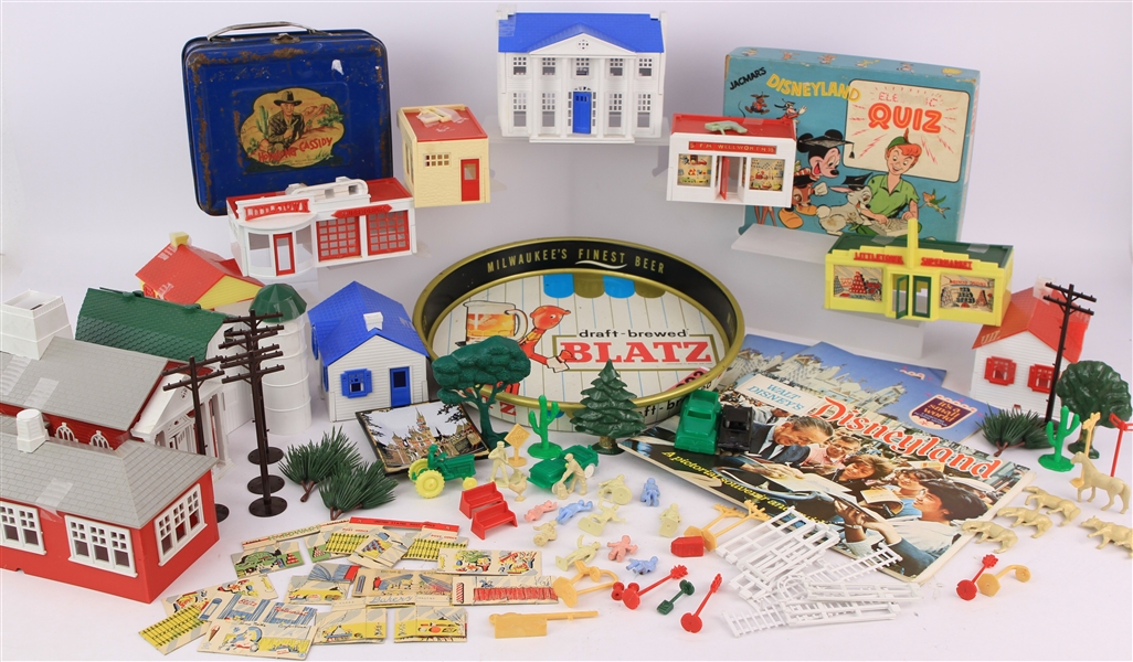 1950s-70s Walt Disney Memorabilia & Plasticville Toy Collection + Blatz Beer Serving Tray