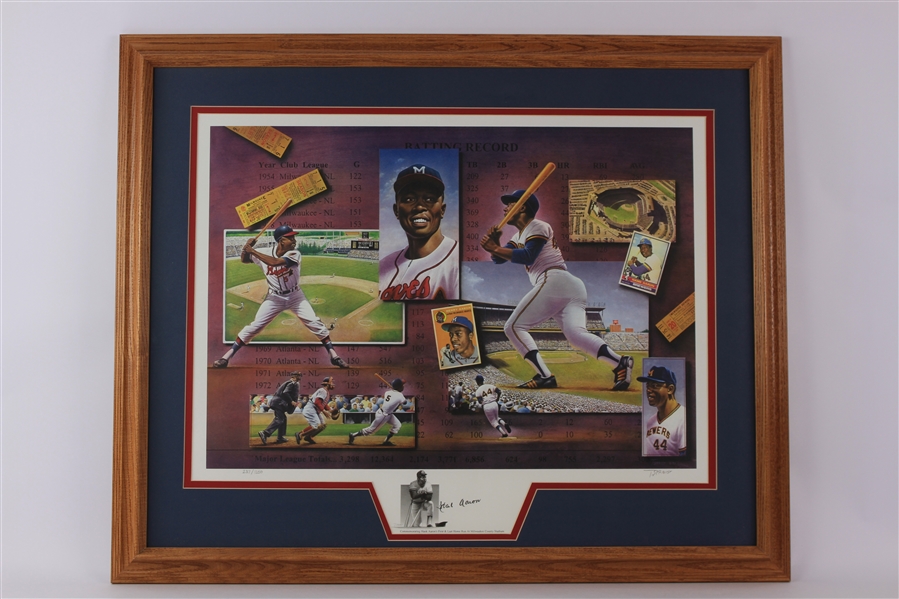 1993 Hank Aaron Milwaukee Braves/Brewers Signed 28" x 33" Framed First & Last County Stadium Home Runs Lithograph (JSA) 237/1250