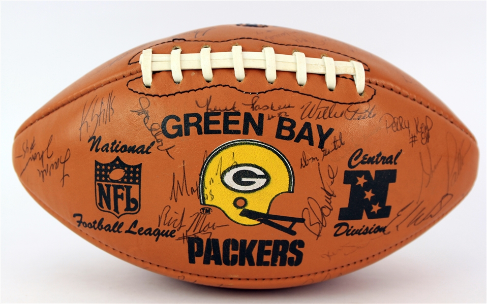 1970s Green Bay Packers Team Signed Reach Packers Logo Football (JSA)