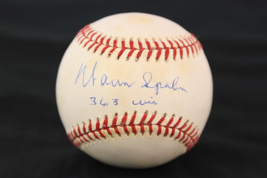 1993-94 Warren Spahn Milwaukee Braves Signed ONL White Baseball (JSA)